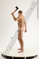 Nude Fighting with axe Man White Slim Short Brown Multi angles poses Realistic